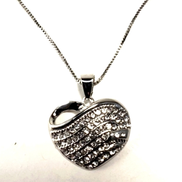 Swarovski Element Heart-Shaped Crystal Pendant Necklace, Sterling Silver Overlay - Picture 6 of 13